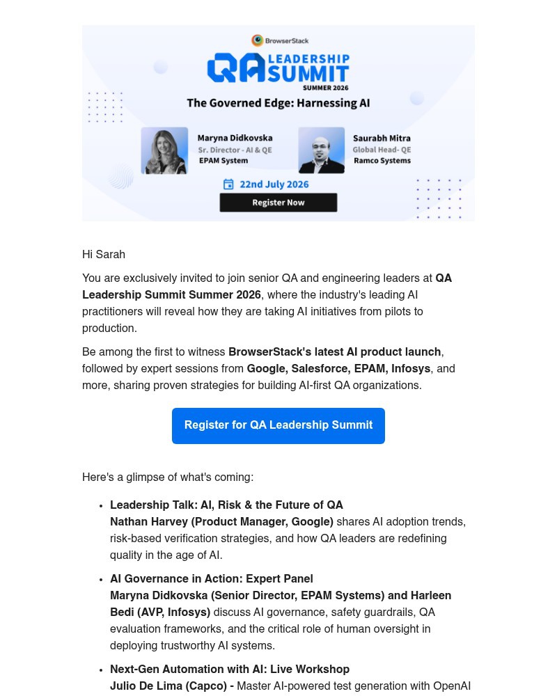 Screenshot of email sent to a BrowserStack Trial user