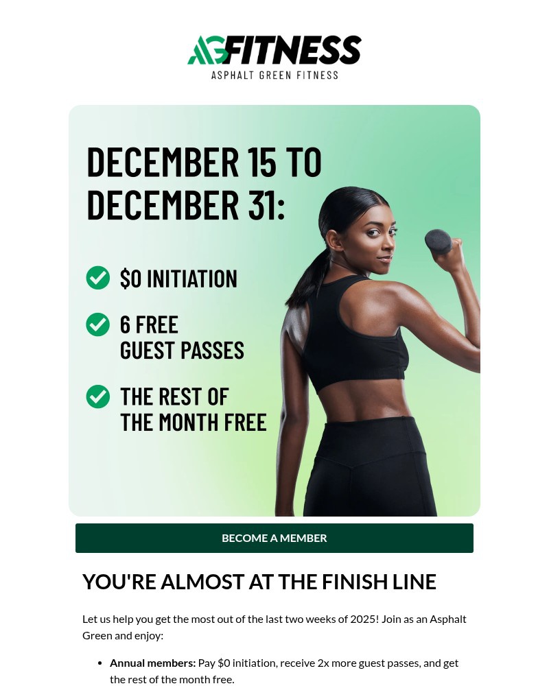 Screenshot of email sent to a Asphalt Green Newsletter subscriber