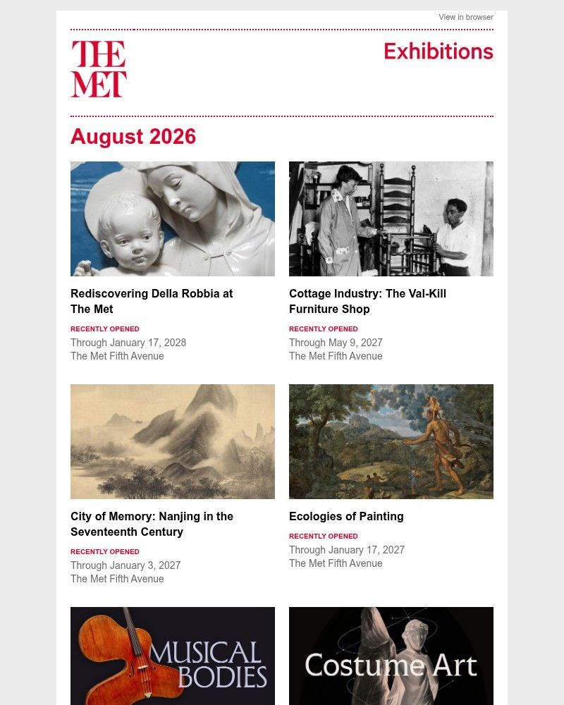 Screenshot of email sent to a The Metropolitan Museum of Art (The Met) Newsletter subscriber
