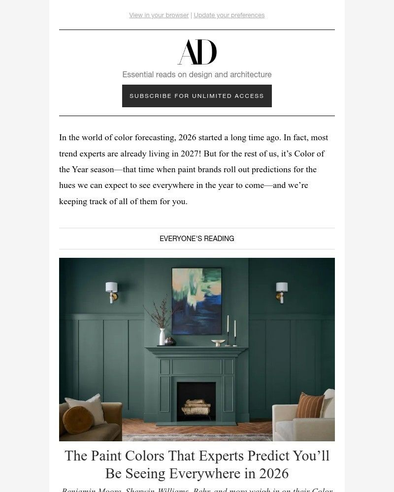 Screenshot of email sent to a Architectural Digest Newsletter subscriber