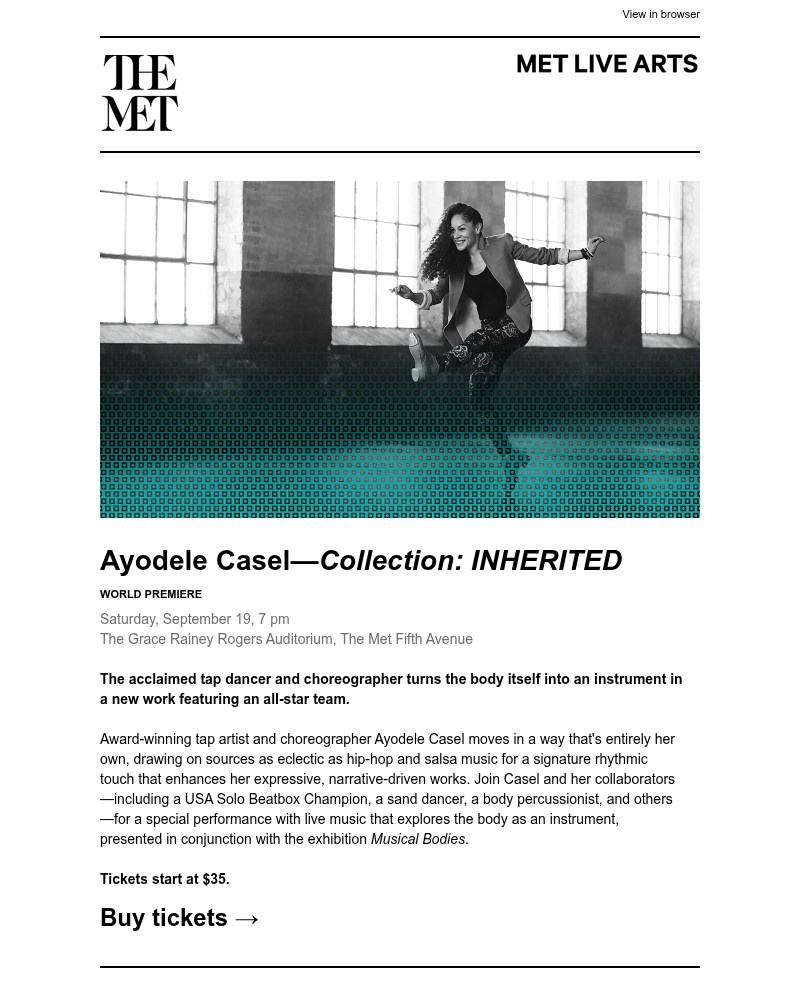 Screenshot of email sent to a The Metropolitan Museum of Art (The Met) Newsletter subscriber