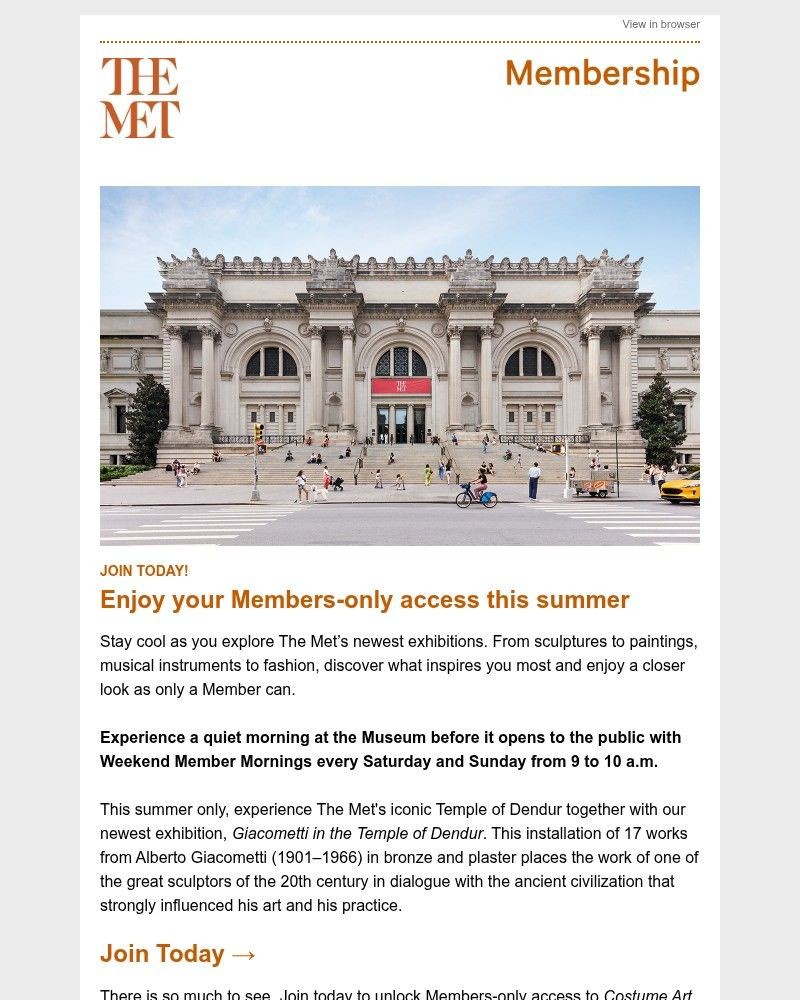 Screenshot of email sent to a The Metropolitan Museum of Art (The Met) Newsletter subscriber