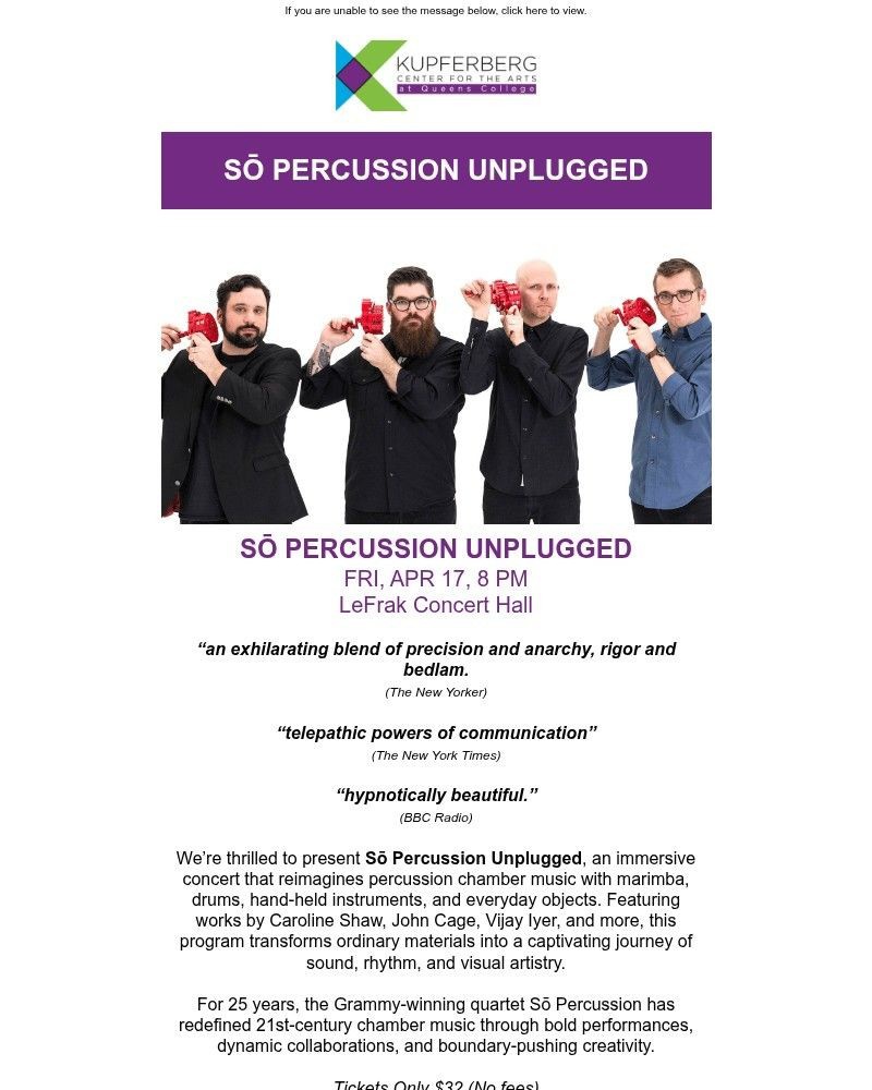 Screenshot of email sent to a Kupferberg Center Newsletter subscriber