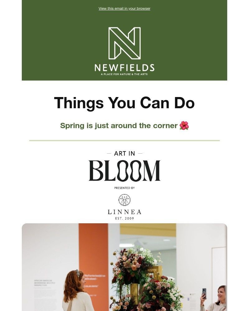 Screenshot of email sent to a Newfields Newsletter subscriber