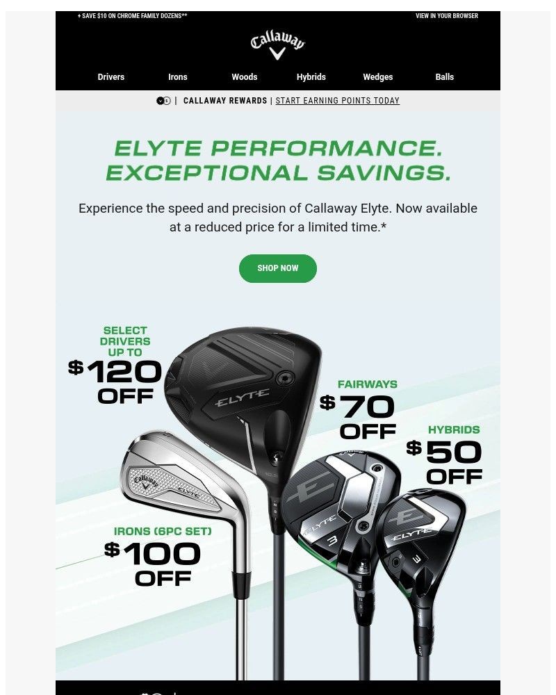Screenshot of email sent to a Callaway Golf Newsletter subscriber