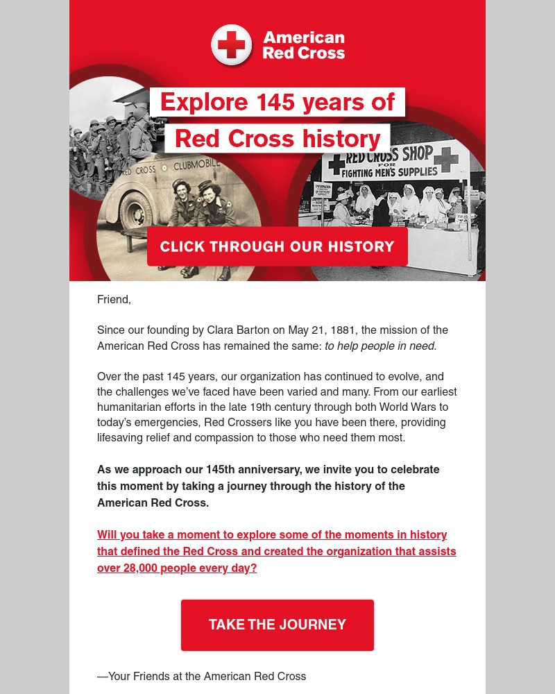 Screenshot of email sent to a American Red Cross Newsletter subscriber