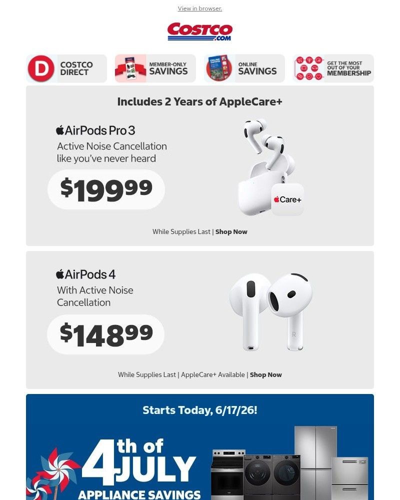 Screenshot of email sent to a Costco Newsletter subscriber