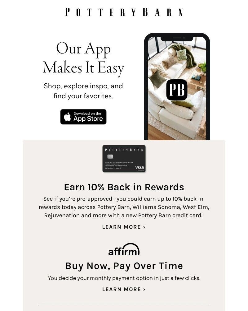 Screenshot of email sent to a Pottery Barn Newsletter subscriber