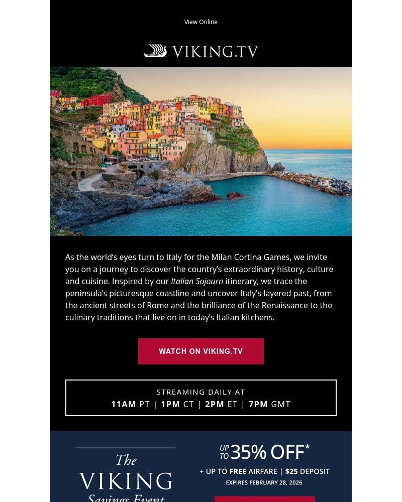 Screenshot of email sent to a Viking Cruises Newsletter subscriber