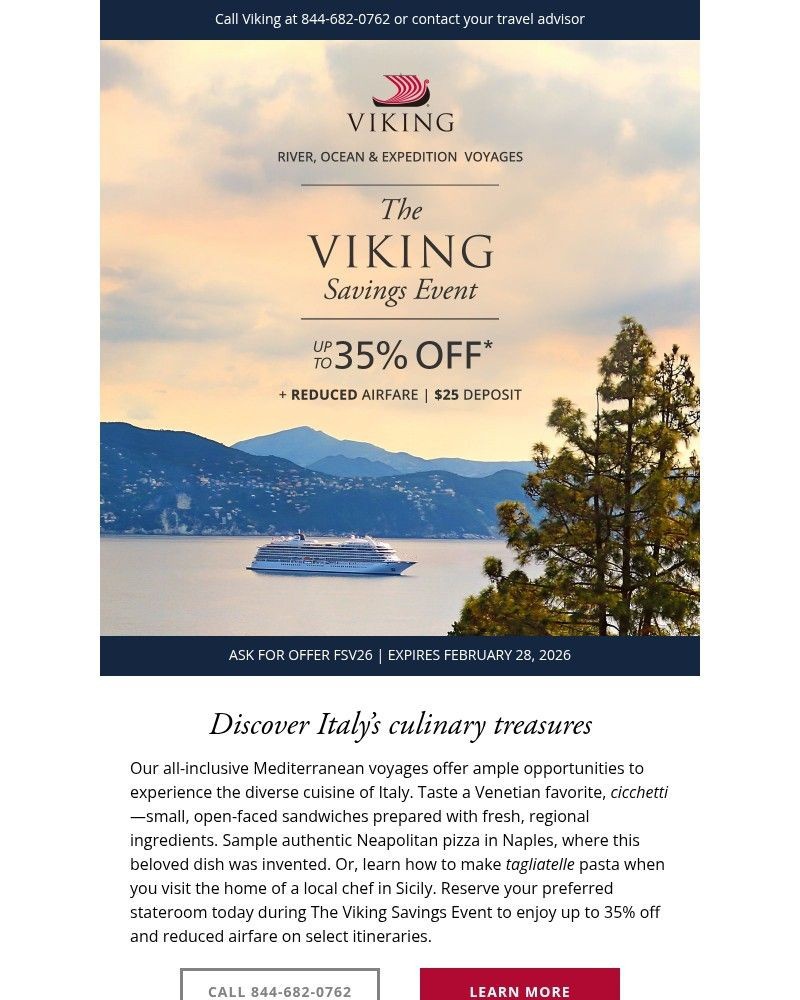 Screenshot of email sent to a Viking Cruises Newsletter subscriber