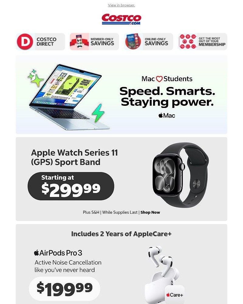 Screenshot of email sent to a Costco Newsletter subscriber