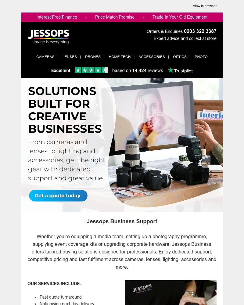 Screenshot of email sent to a Jessops Newsletter subscriber