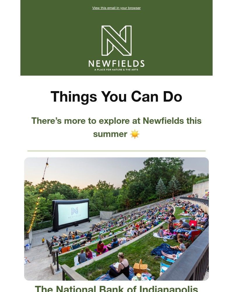 Screenshot of email sent to a Newfields Newsletter subscriber
