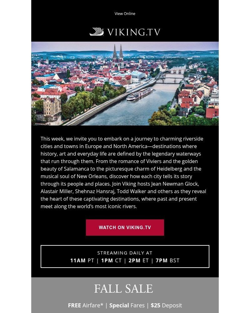 Screenshot of email sent to a Viking Cruises Newsletter subscriber