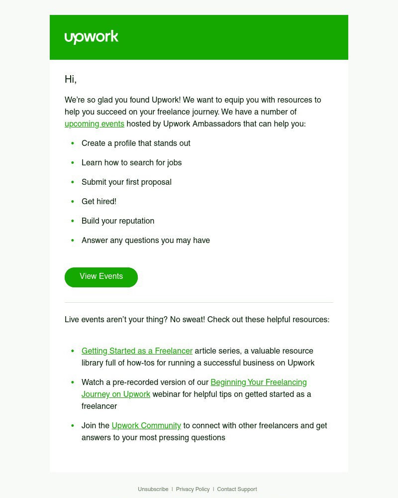 Screenshot of email sent to a Upwork Candidate