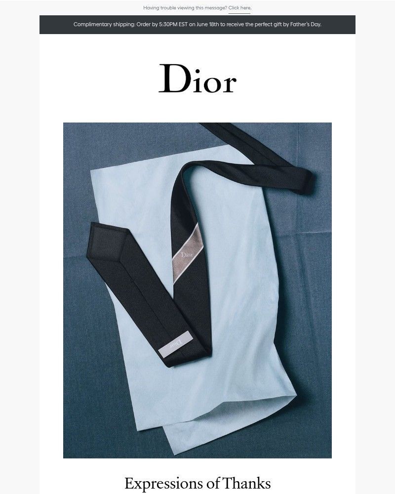 Screenshot of email sent to a Dior Newsletter subscriber