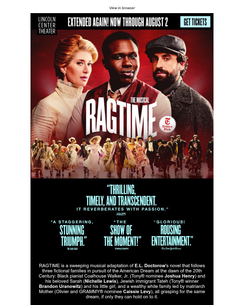Screenshot of email sent to a Lincoln Center Theater Newsletter subscriber
