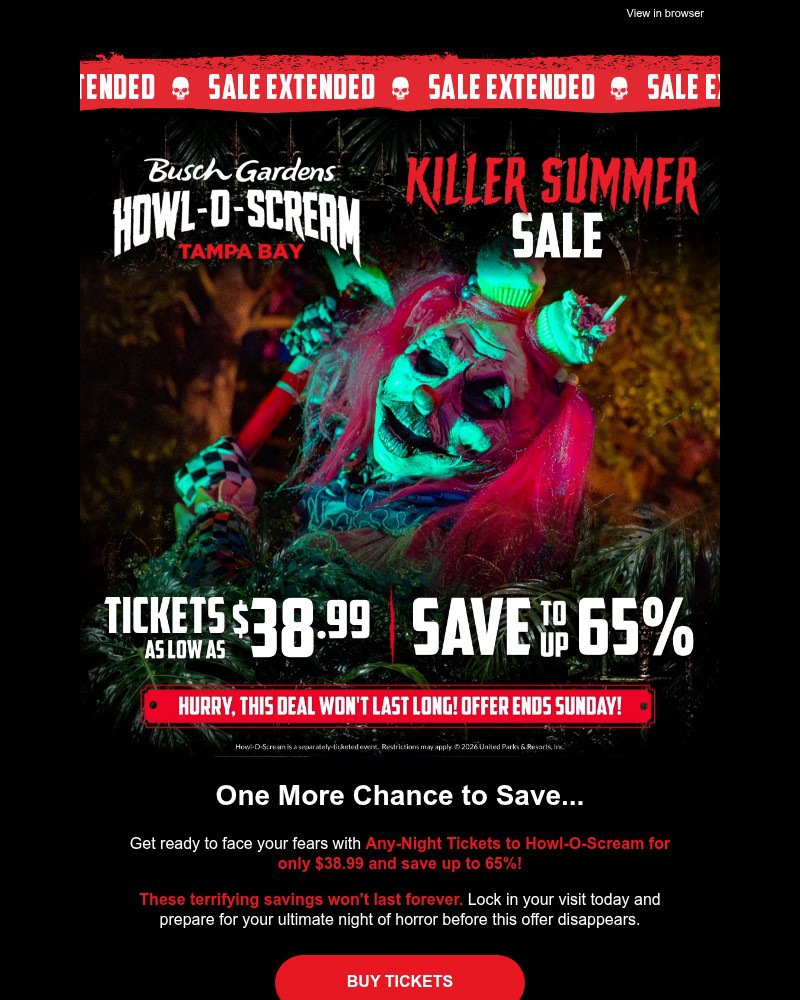 Screenshot of email sent to a Busch Gardens Newsletter subscriber