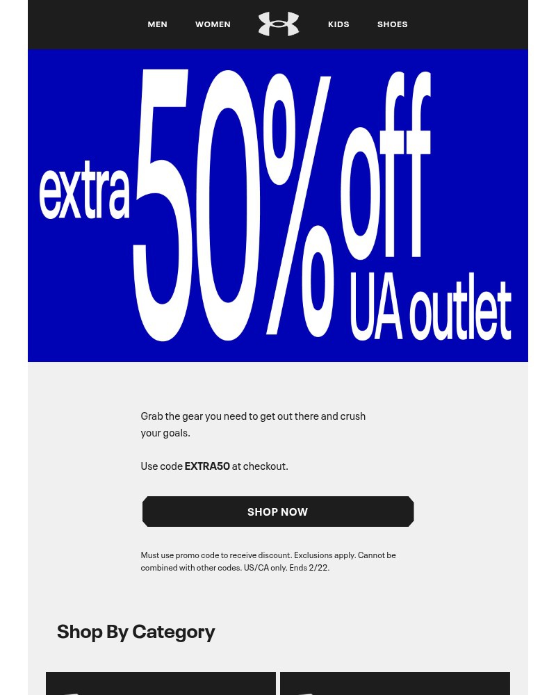 Screenshot of email sent to a Under Armour Newsletter subscriber