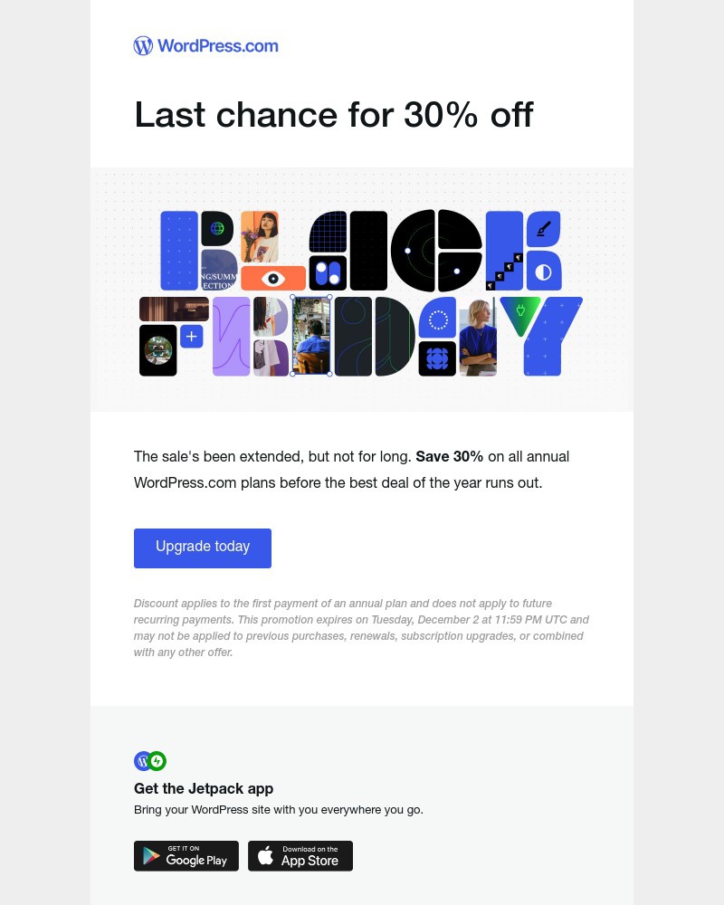 Screenshot of email sent to a WordPress Registered user