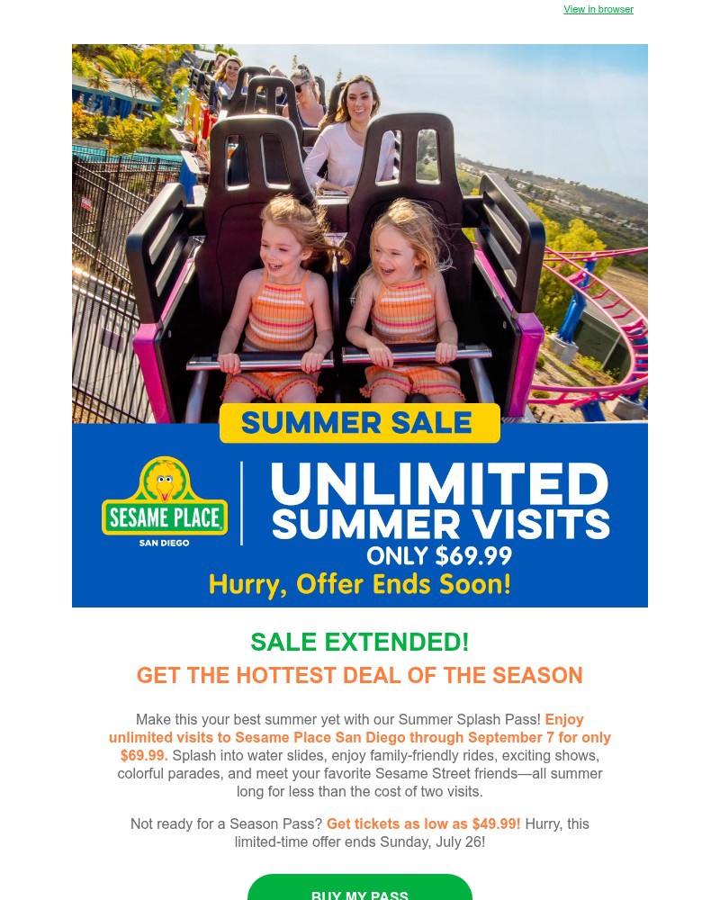 Screenshot of email sent to a Sea World Newsletter subscriber