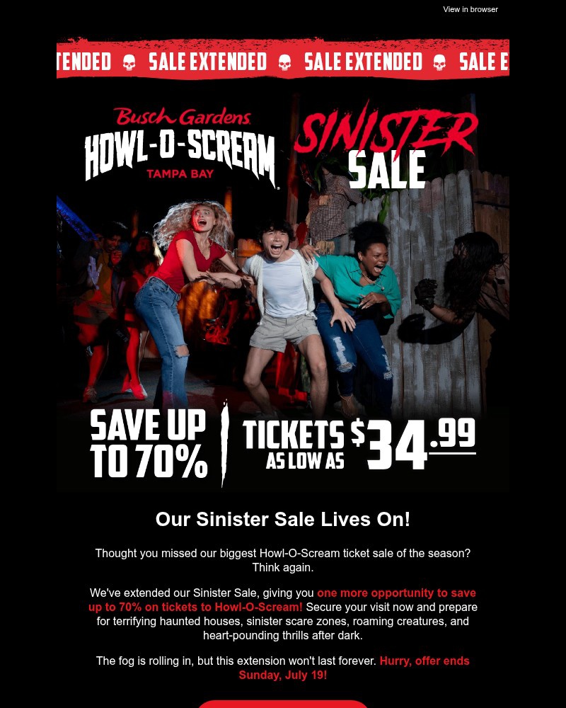 Screenshot of email sent to a Busch Gardens Newsletter subscriber
