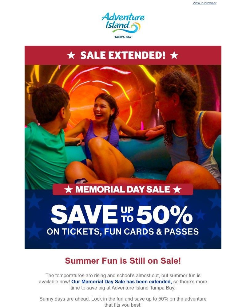 Screenshot of email sent to a Busch Gardens Newsletter subscriber