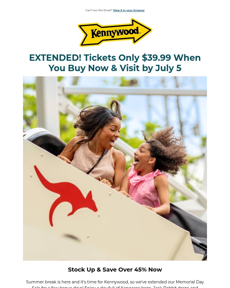 Screenshot of email sent to a Kennywood Newsletter subscriber