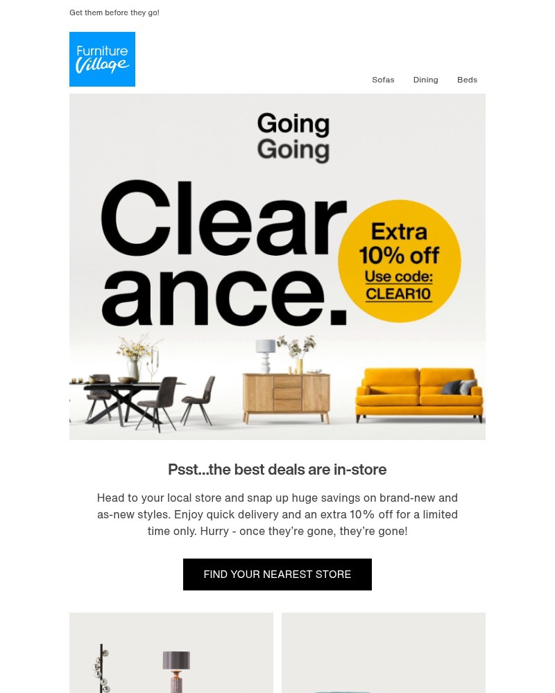 Screenshot of email sent to a Furniture Village Cart abandoner