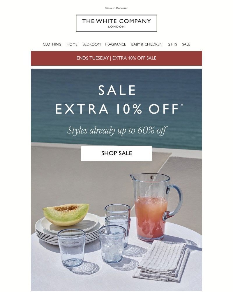 Screenshot of email sent to a The White Company Cart abandoner