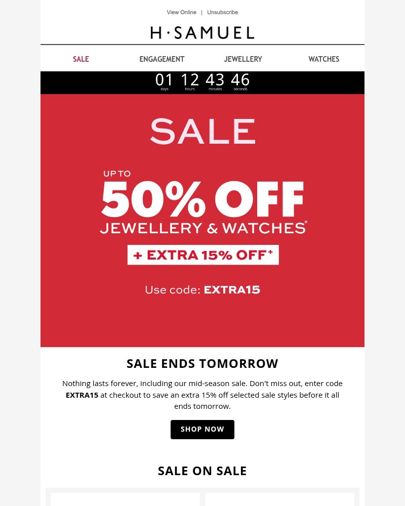 Screenshot of email sent to a H.Samuel Newsletter subscriber