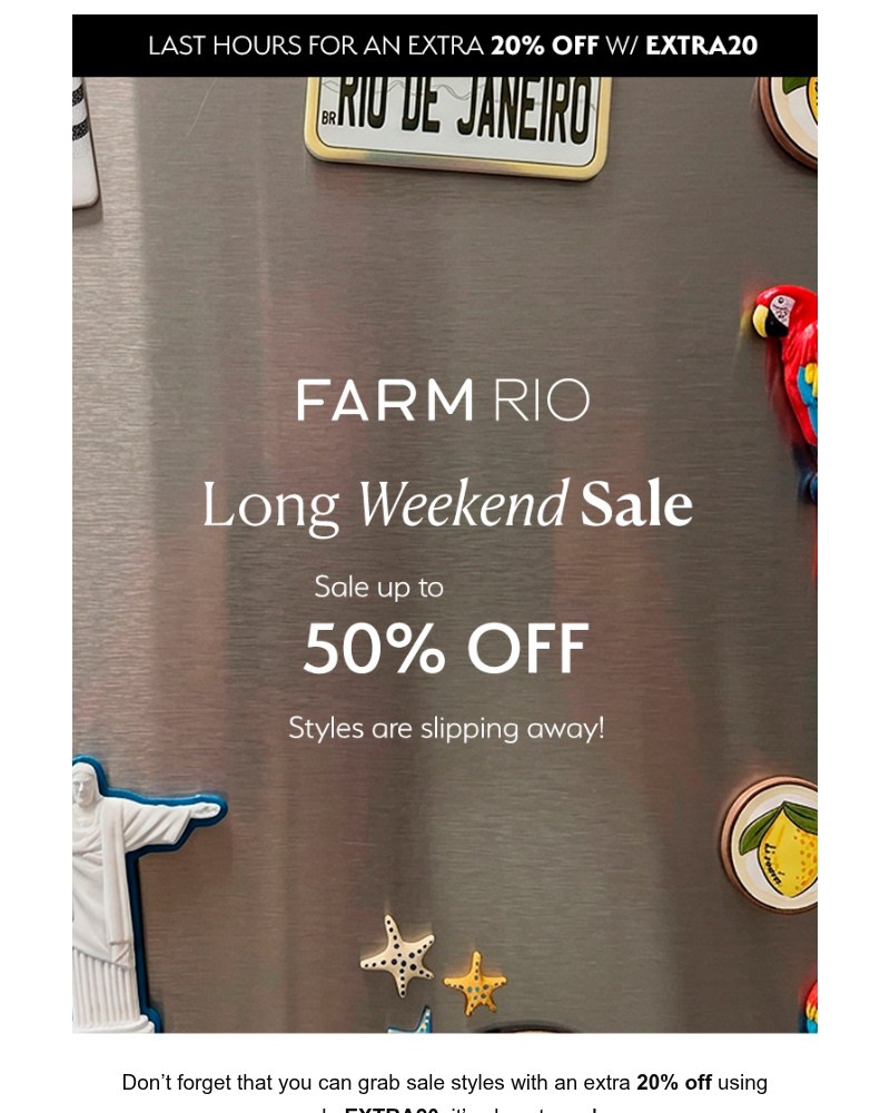 Screenshot of email sent to a Farm Rio Newsletter subscriber