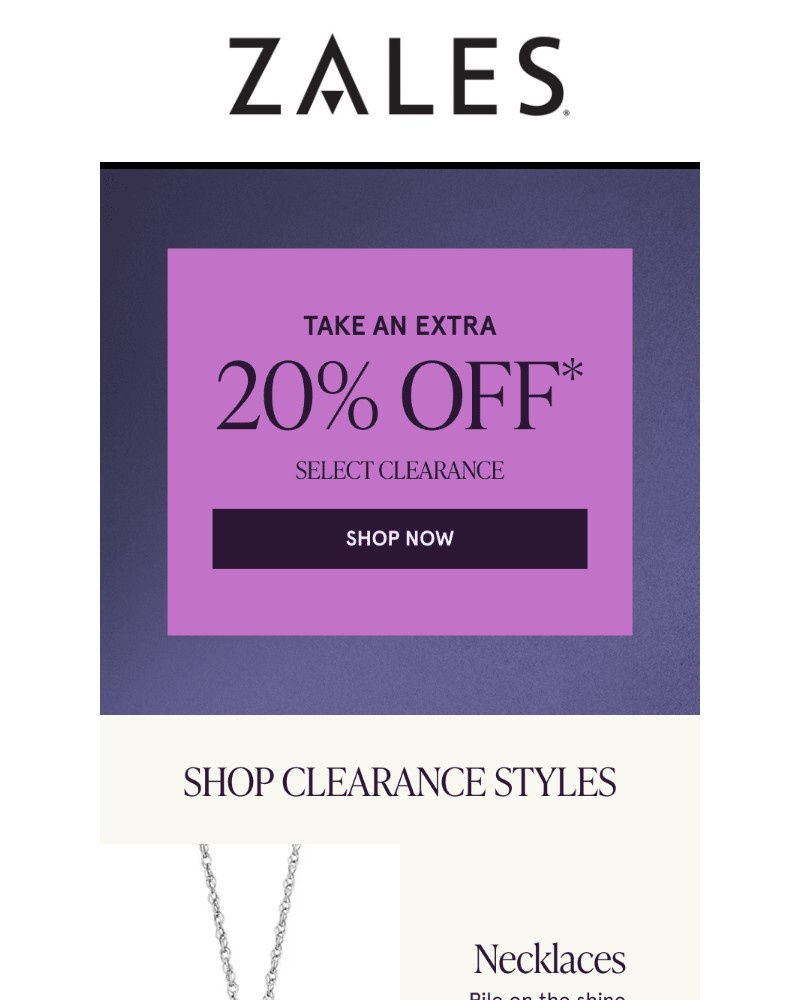 Screenshot of email sent to a Zales Newsletter subscriber