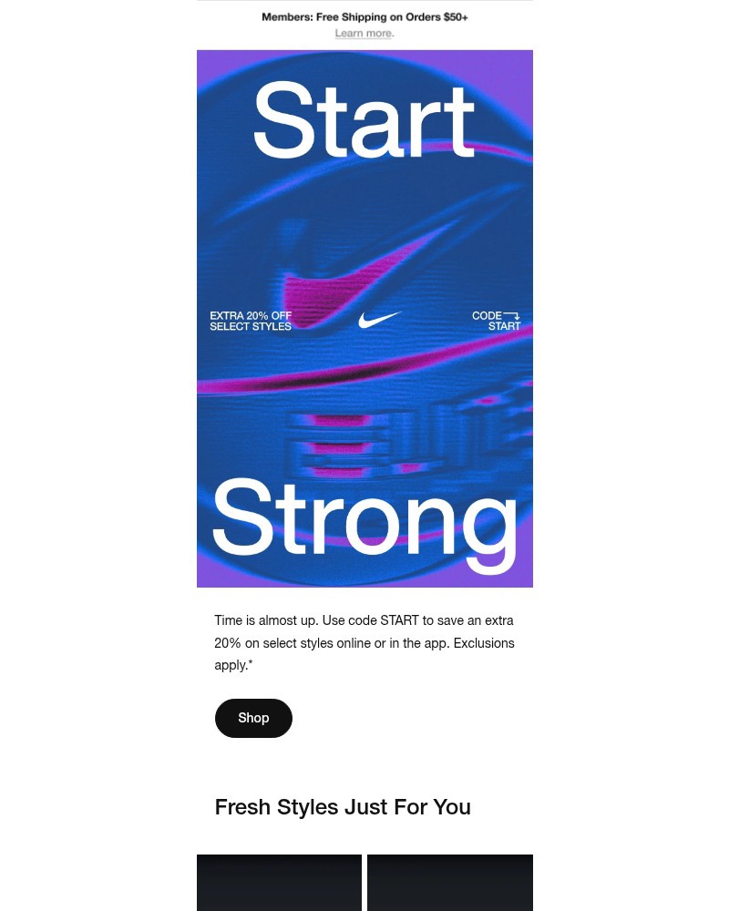 Screenshot of email sent to a Nike Registered user