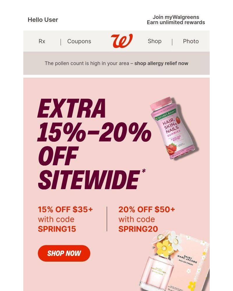 Screenshot of email sent to a Walgreens Registered user