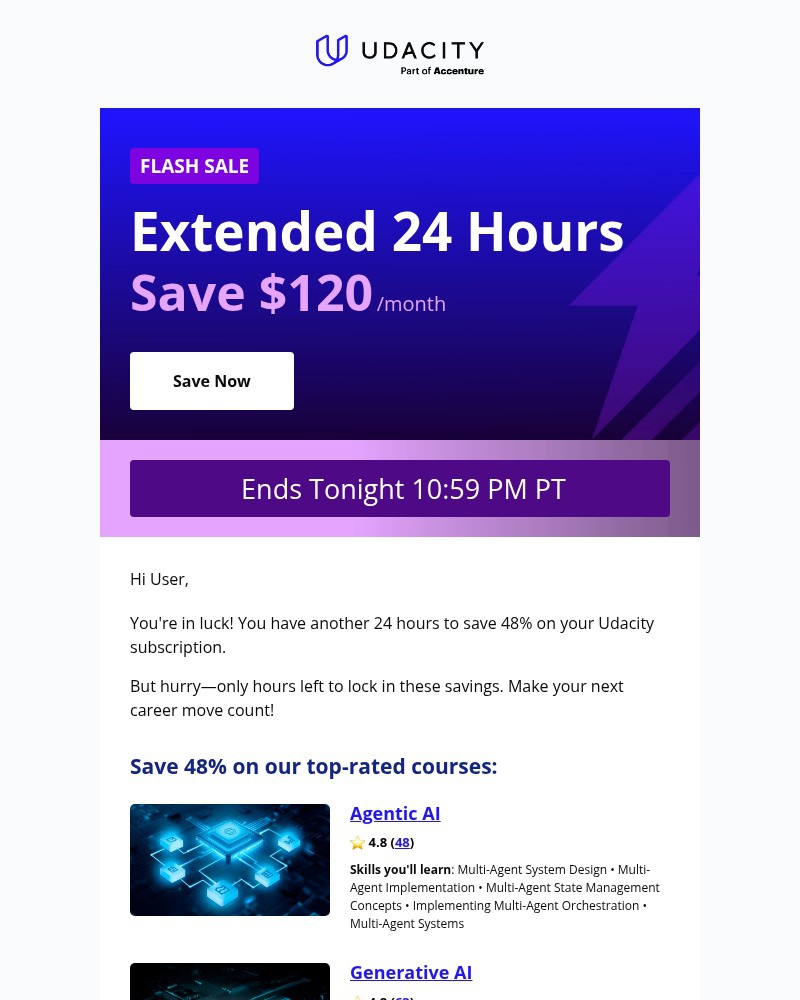 Screenshot of email sent to a Udacity Registered user