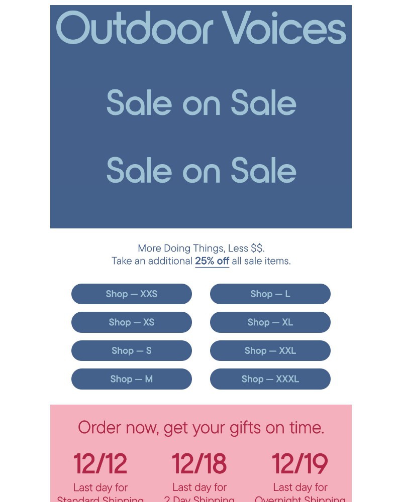 Screenshot of email sent to a Outdoor Voices Newsletter subscriber