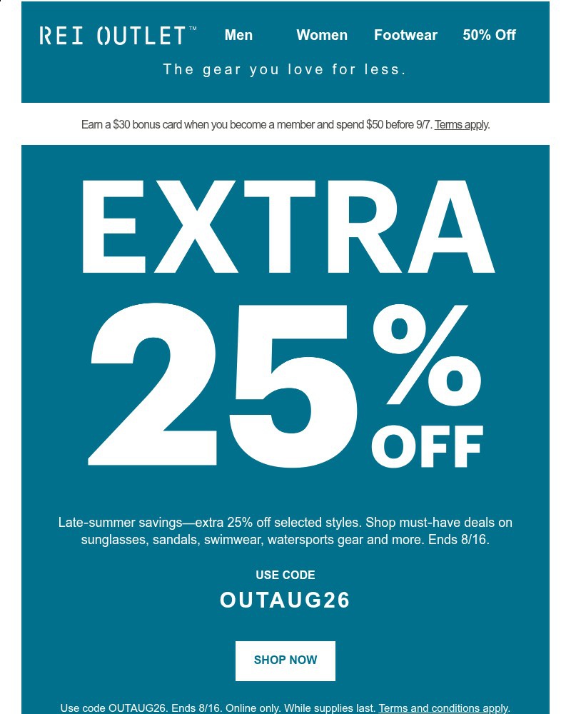 Screenshot of email sent to a REI Co-op Newsletter subscriber