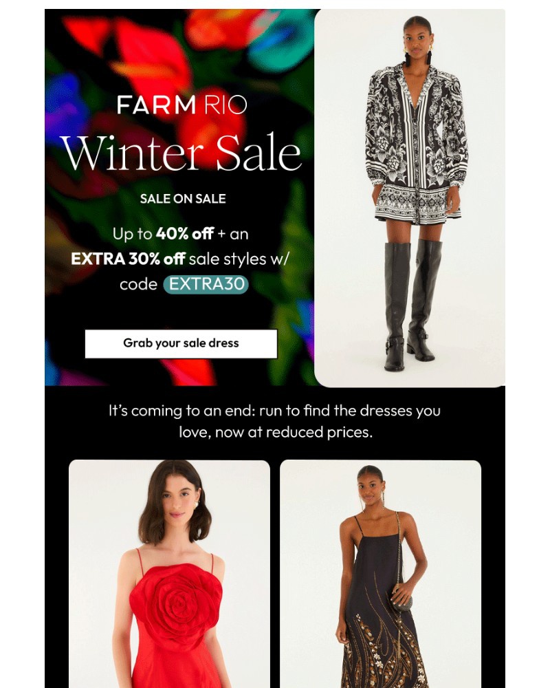 Screenshot of email sent to a Farm Rio Newsletter subscriber