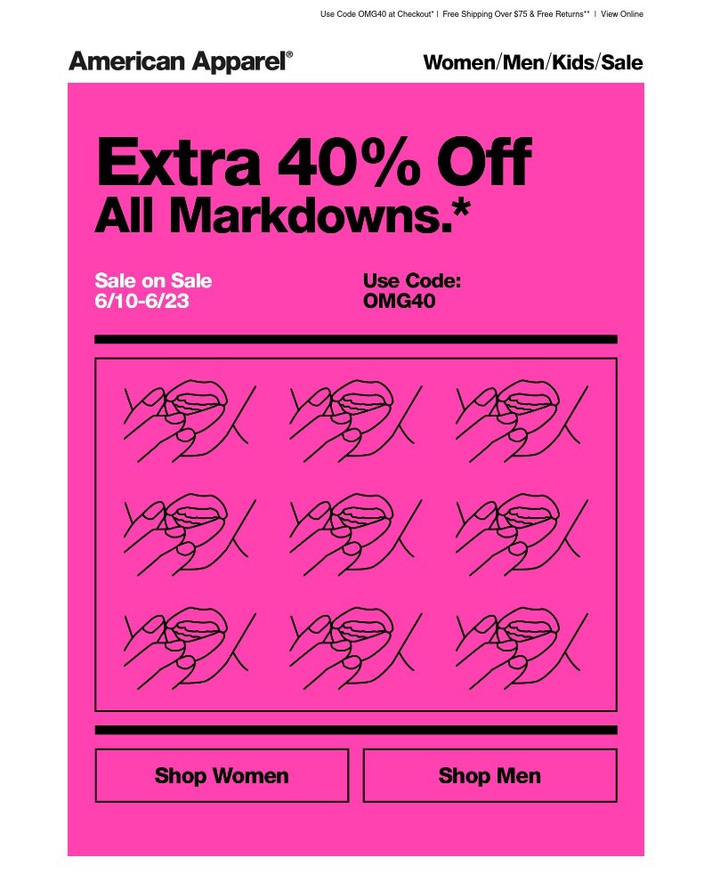 Screenshot of email with subject /media/emails/extra-40-off-all-markdowns-cropped-8757ef2c.jpg