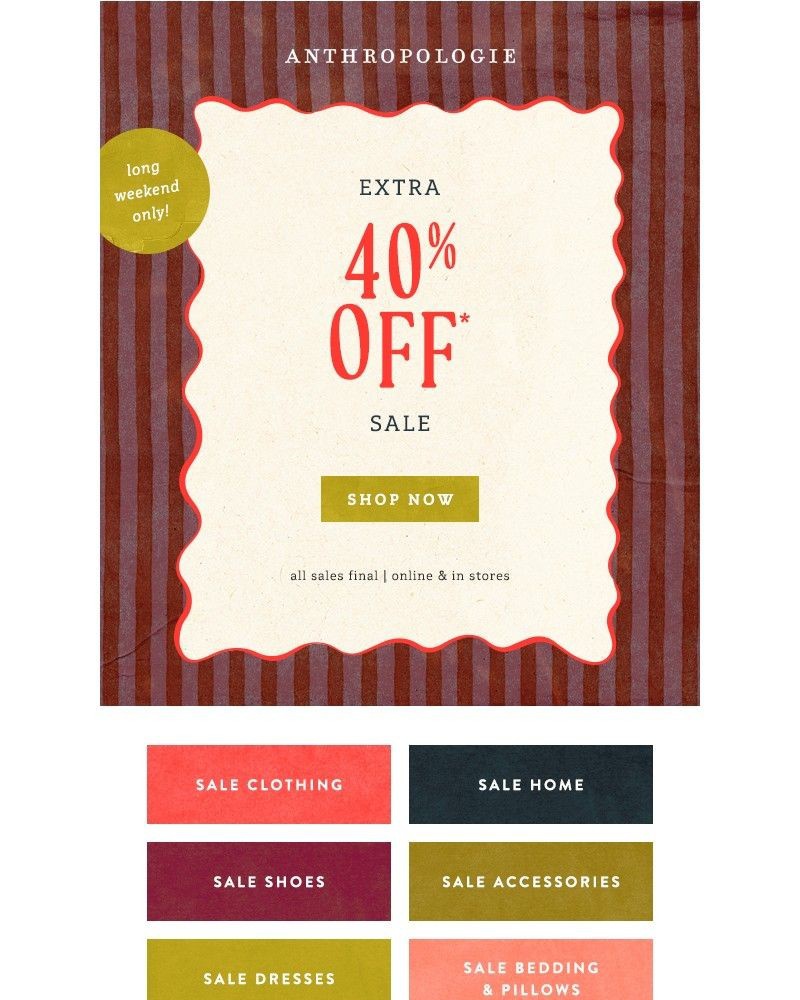 Screenshot of email sent to a Anthropologie Newsletter subscriber