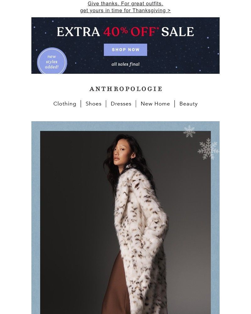 Screenshot of email sent to a Anthropologie Newsletter subscriber