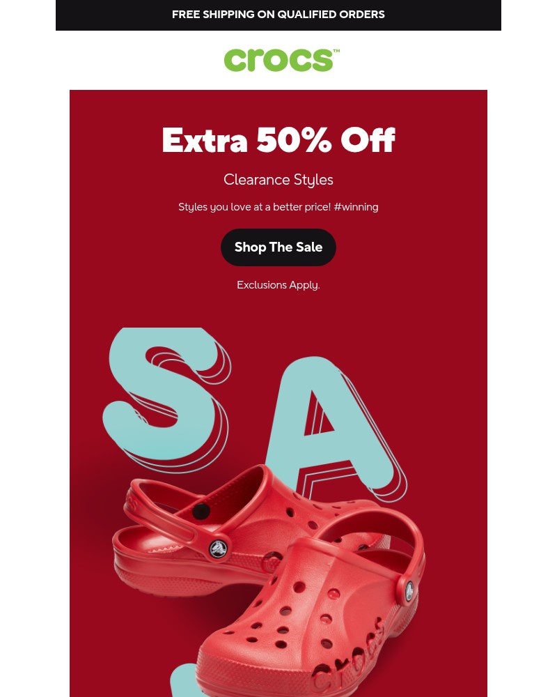 Screenshot of email sent to a Crocs Newsletter subscriber