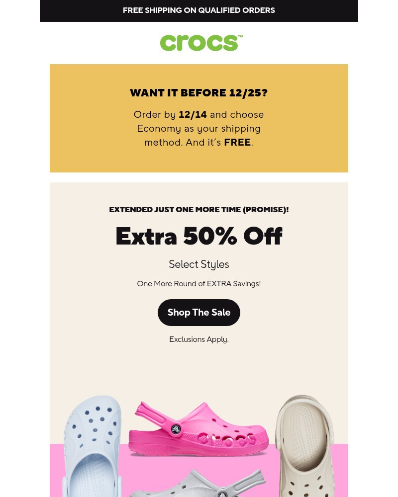Screenshot of email sent to a Crocs Newsletter subscriber