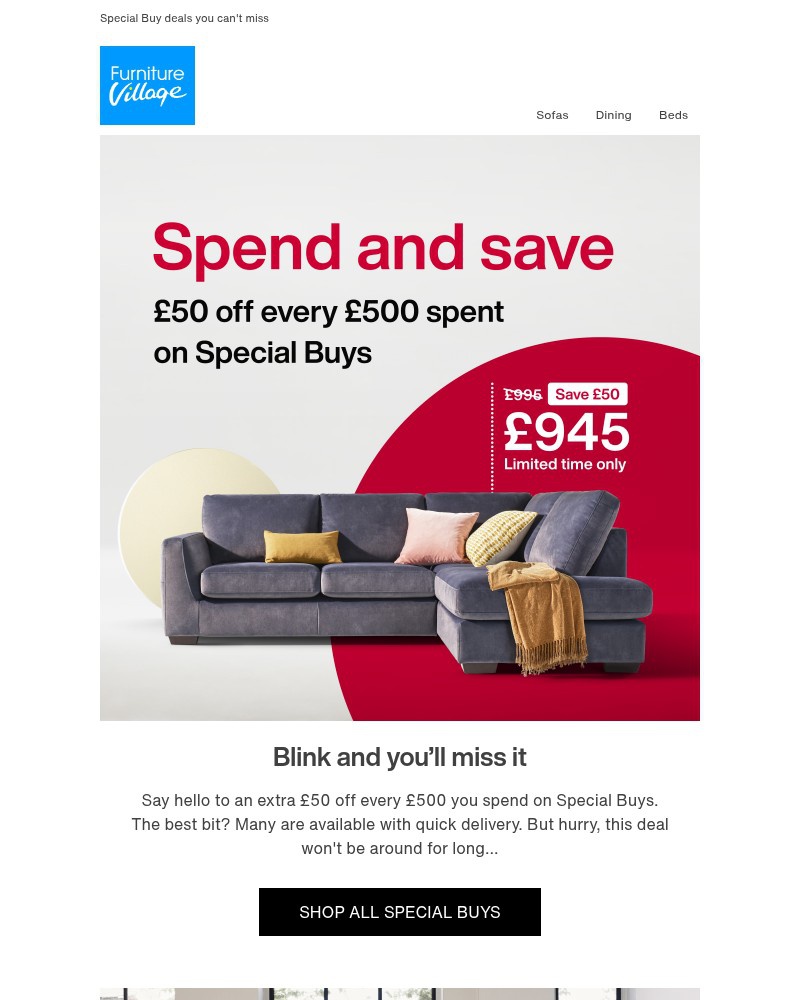 Screenshot of email sent to a Furniture Village Cart abandoner