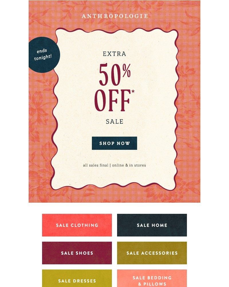 Screenshot of email sent to a Anthropologie Newsletter subscriber