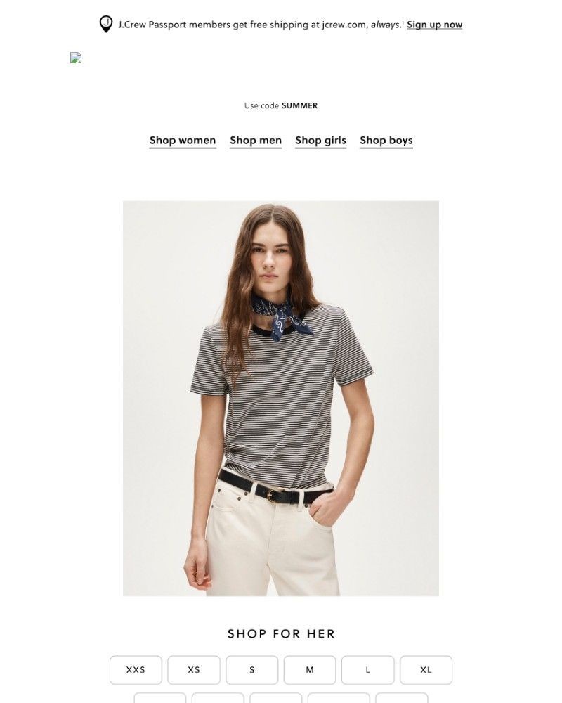 Screenshot of email sent to a J.Crew Newsletter subscriber
