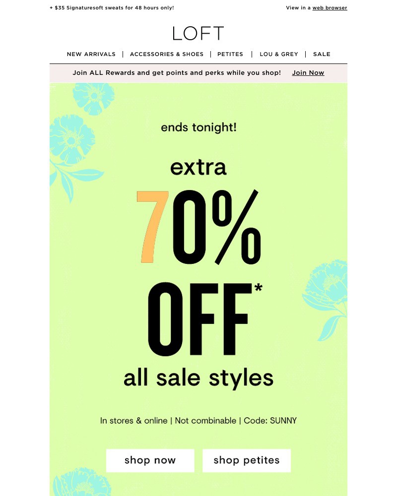 Screenshot of email with subject /media/emails/extra-70-off-sale-ends-tonight-f8efc6-cropped-da3db5f4.jpg