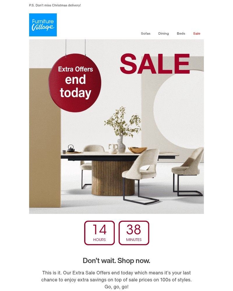 Screenshot of email sent to a Furniture Village Cart abandoner