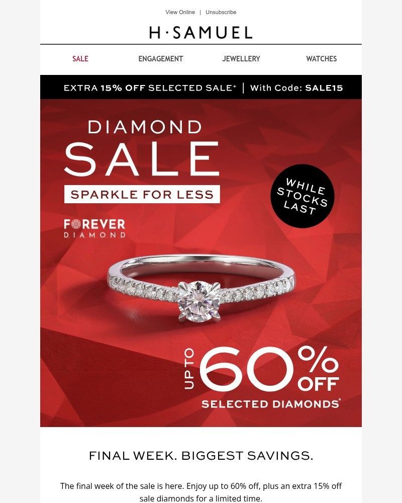 Screenshot of email sent to a H.Samuel Newsletter subscriber